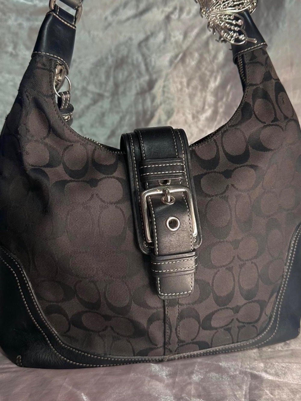 Vintage Y2K Coach Signature Black Buckle Shoulder Bag
